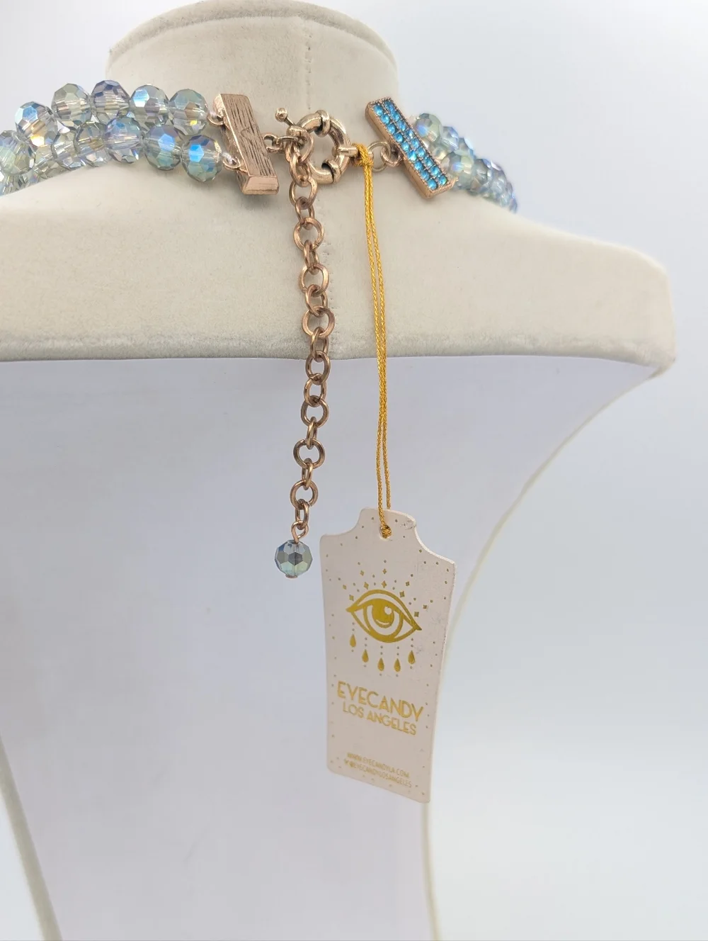 EyeCandy Los Angeles Crystal Bow Blue Statement Necklace NEW - Picture 3 of 10